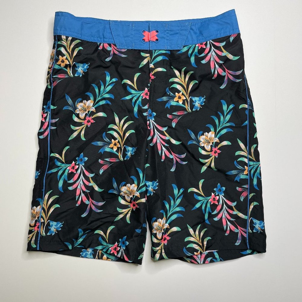 Floral Leaf Print Swim Trunks